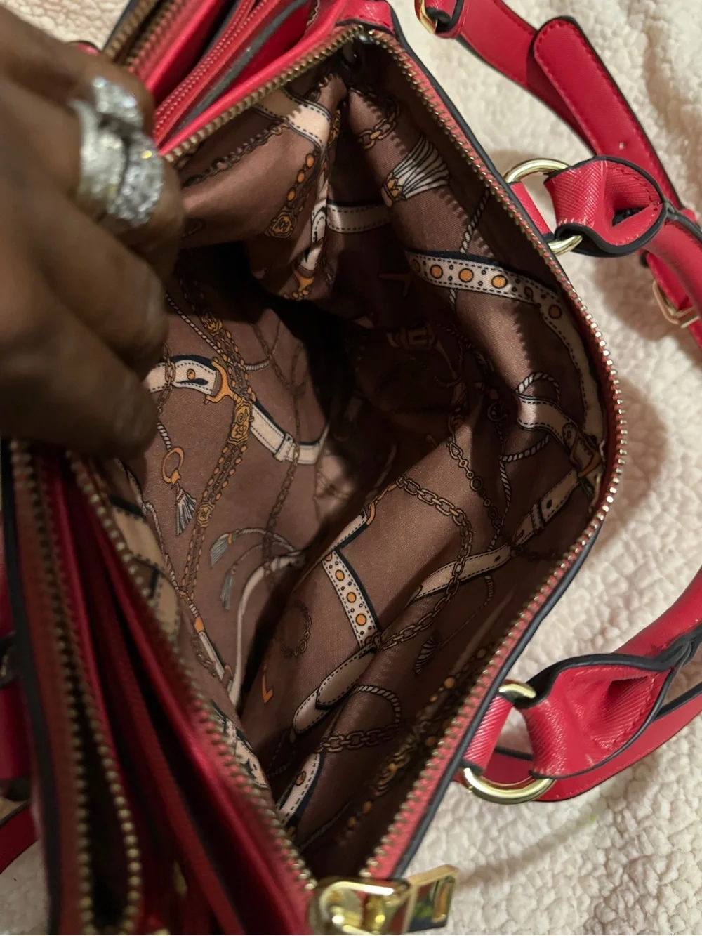 Vintage Red Satchel with Gold Hardware